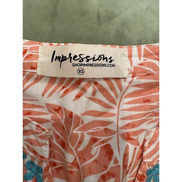 Impressions Womens XS Boho Embroidered Tank Top Cotton Palm Tropical Coral White - Picture 6 of 8